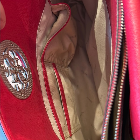 Guess Red Tote Bag with Silver Emblem - Picture 9 of 15
